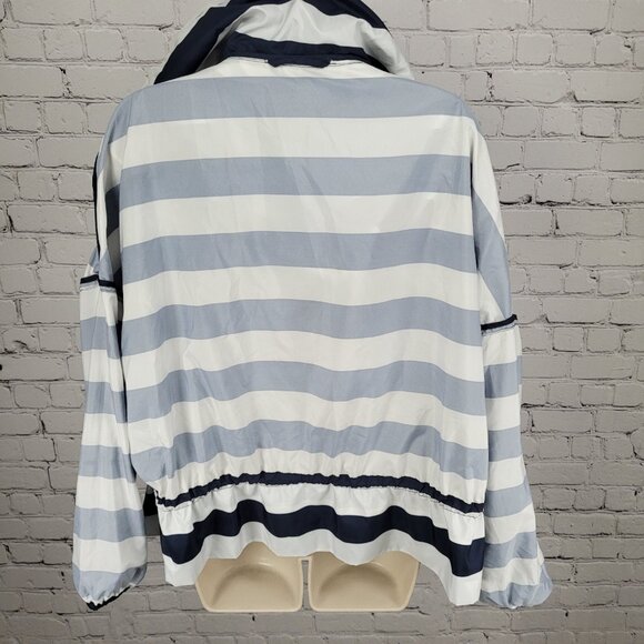 Zara Navy White Boxy Hideable Hood Lightweight Windbreaker Jacket Size Large L - Picture 7 of 16